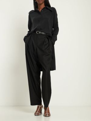 Spodnie wełniane plisowane Frankremme czarne