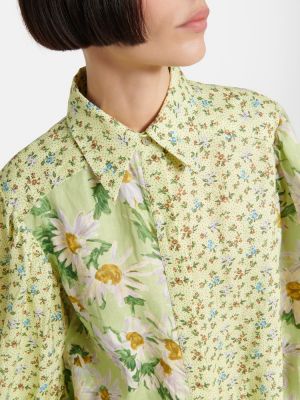 Květinová lněná košile Alã©mais zelená