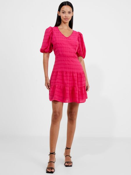 Многоярусное мини-платье в клетку French Connection, ярко-розовый
