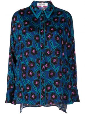 Satenska bluza s cvjetnim printom s printom Dvf Diane Von Furstenberg plava