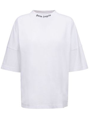 Памучна тениска от джърси Palm Angels бяло
