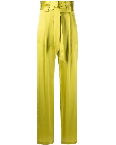 Pantaloni de mătase plisate Michelle Mason verde