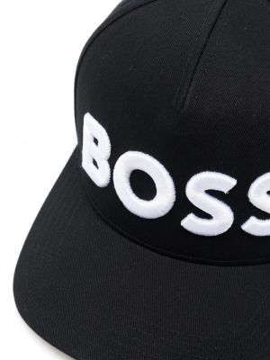 Medvilninis siuvinėtas kepurė su snapeliu Boss juoda