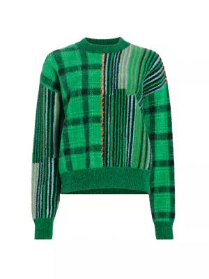 Клетчатый свитер в полоску с круглым вырезом Simon Miller зеленый
