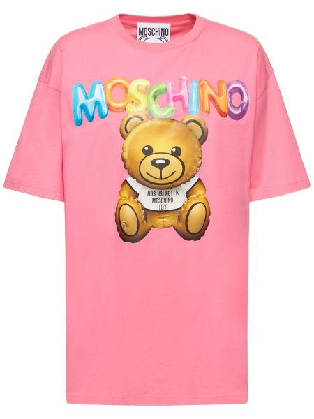 Oversize тениска с принт от джърси Moschino розово