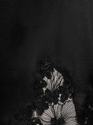 Jupe courte brodé en soie avec applique Fleur Du Mal noir