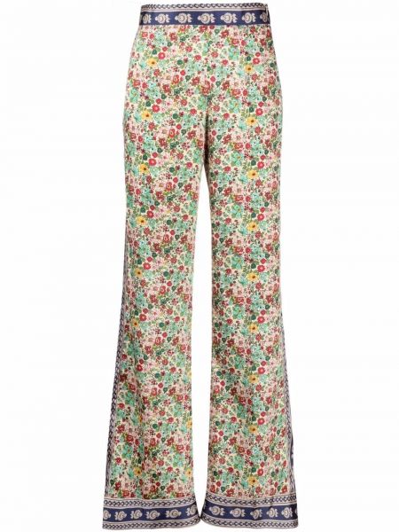 Pantalones rectos de cintura alta de flores Sandro Paris verde