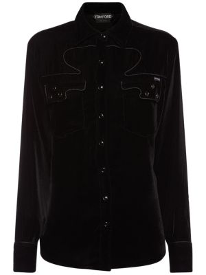 Relaxed fit žametna srajca iz rebrastega žameta Tom Ford črna