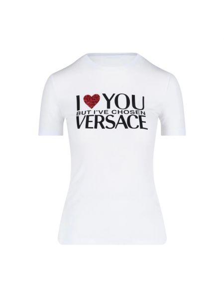 Koszulka z nadrukiem w serca Versace biała