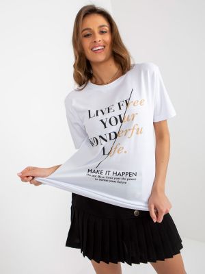 Tricou cu inscripții din bumbac Fashionhunters alb