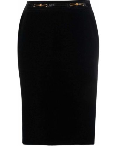 Sametové midi sukně s vysokým pasem na zip Céline Pre-owned - černá