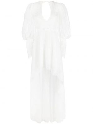 Krajkové večerní šaty s vysokým pasem Ana Radu bílé