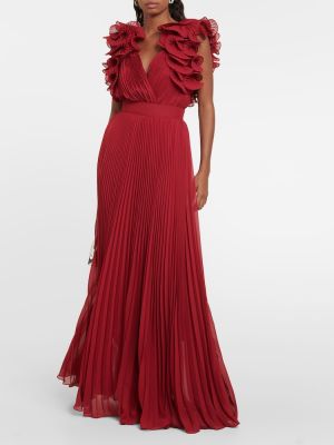 Sukienka długa szyfonowa z falbankami Elie Saab czerwona