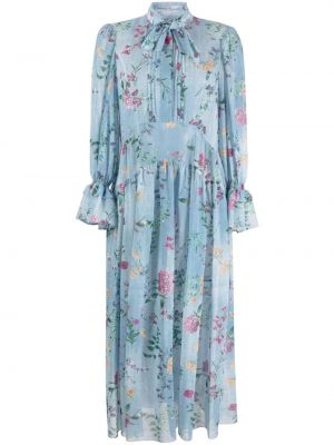 Plisované kvetinové midi šaty s potlačou Ermanno Scervino modrá