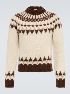 Жакардов вълнен пуловер Saint Laurent бежово