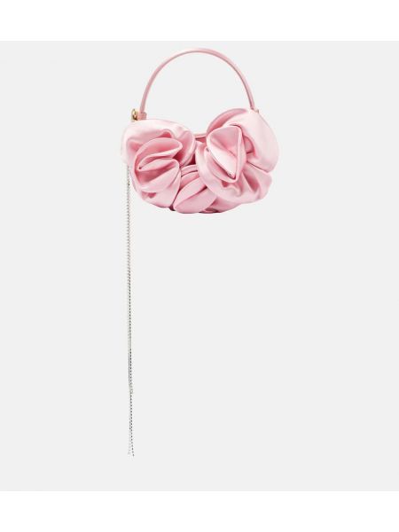 Bolsa de hombro de raso de flores con apliques Magda Butrym rosa