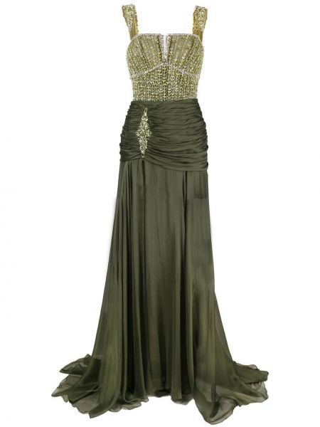 Вечерна рокля с драперии Dina Melwani зелено