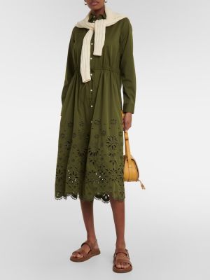 Vestido midi con bordado de algodón Polo Ralph Lauren verde