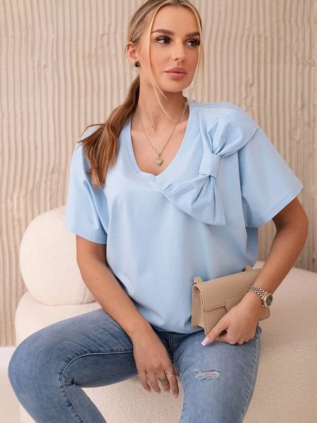 Памучна блуза с панделка Kesi синьо