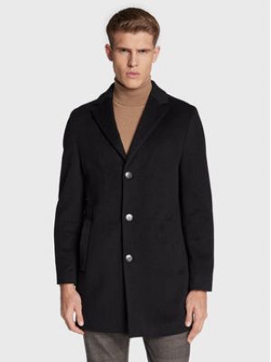 Černý slim fit vlněný zimní kabát Roy Robson