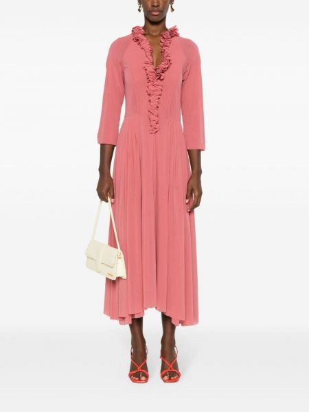 Midi šaty s volány Philosophy Di Lorenzo Serafini růžové