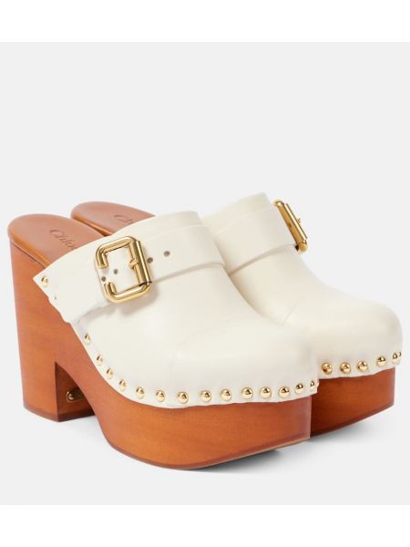 Dubbade läder clogs Chloe vit