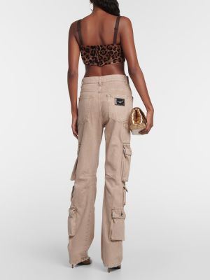 Bavlněné cargo kalhoty s vysokým pasem Dolce&gabbana béžové