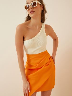 Fustă mini tricotate drapată Happiness İstanbul portocaliu