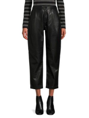 Плиссированные кожаные брюки из искусственной кожи Etienne Marcel черные