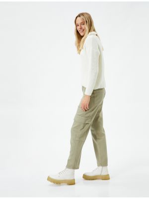 Хлопковые прямые брюки на пуговицах с карманами Koton хаки