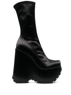 Satenaste gumijasti škornji s platformo Versace črna