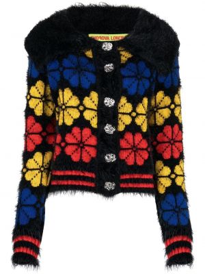 Cardigan cu model floral tricotate din jacard Chopova Lowena negru