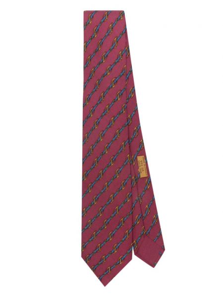 Копринена вратовръзка с принт Hermès Pre-owned червено
