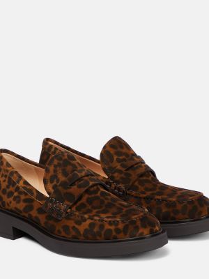 Pantofi loafer din piele de căprioară cu imagine cu model leopard Gianvito Rossi maro