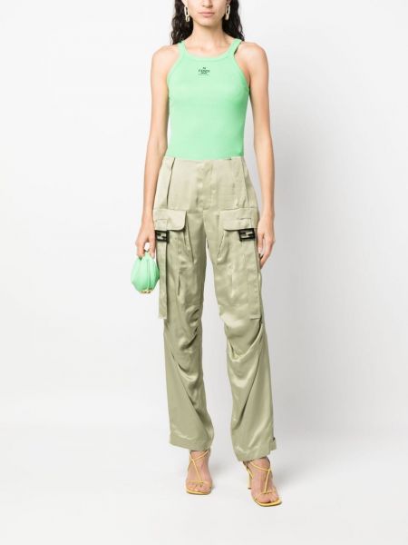 Satynowe spodnie cargo Fendi zielone