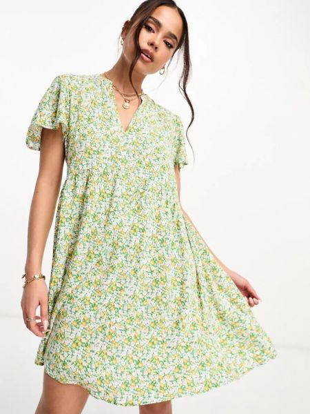 Платье мини в цветочек с принтом с v-образным вырезом Jdy зеленое