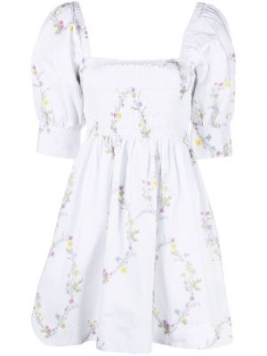 Mini obleka s cvetličnim vzorcem s potiskom Ganni bela