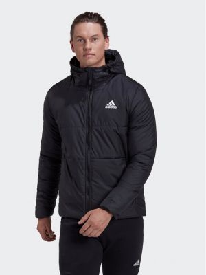 Утеплена смугаста демісезонна куртка з капюшоном Adidas Чорна
