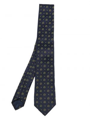 Jedwabny krawat z nadrukiem żakardowy Ferragamo niebieski