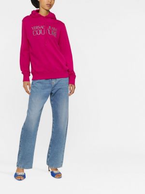 Bavlněná mikina s kapucí Versace Jeans Couture růžová