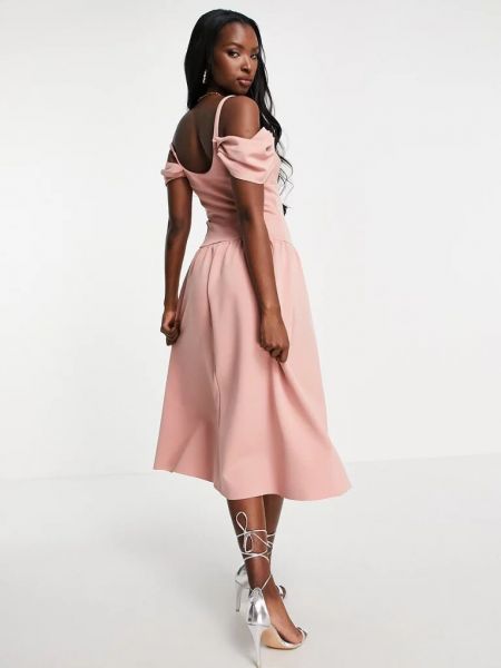 Платье миди с низкой талией Asos розовое