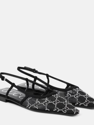 Nyitott sarkú balerina cipők Gucci fekete