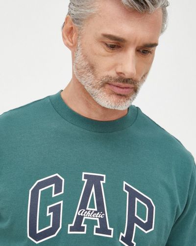 Памучна тениска с дълъг ръкав с принт Gap зелено