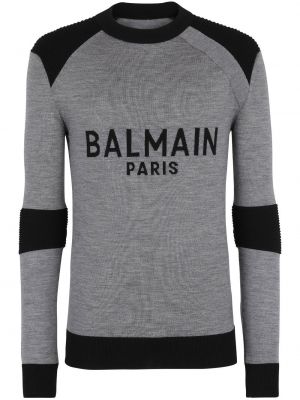 Жакардов пуловер Balmain сиво
