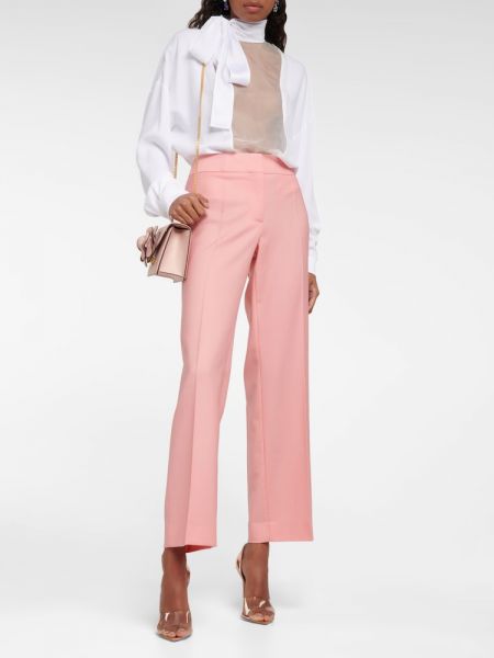 Mohérové vlněné rovné kalhoty Oscar De La Renta růžové