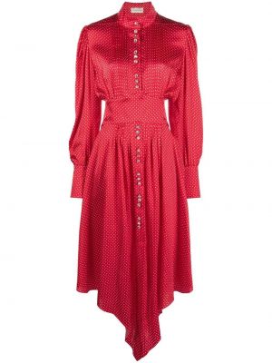 Asymetrické puntíkaté hedvábné koktejlové šaty Alexandre Vauthier červené
