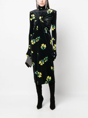 Květinové sametové midi šaty s potiskem Richard Quinn černé