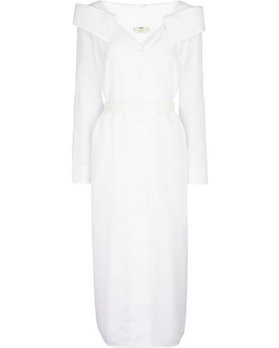 Λινή μίντι φόρεμα Fendi λευκό