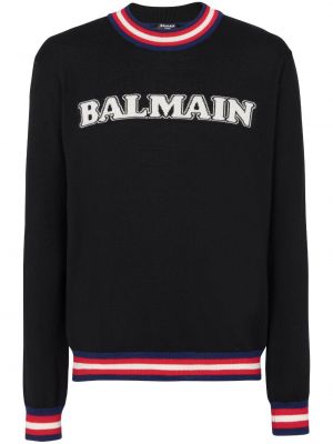 Sweter z wełny merino żakardowy Balmain czarny