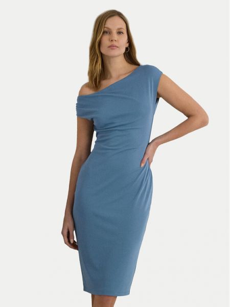 Niebieska sukienka midi dopasowana w jednolitym kolorze Lauren Ralph Lauren